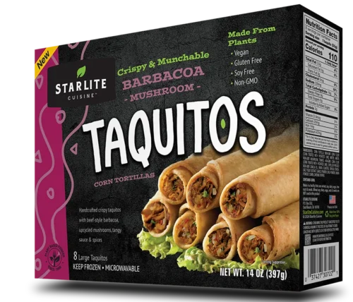 Starlite Cuisine Barbacoa Mushroom Taquitos - vegan gluten-free