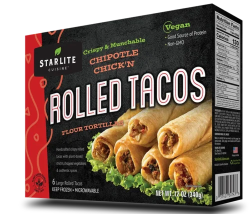 Starlite Cuisine Chipotle Chick/n Rolled Tacos - plant-baed vegan